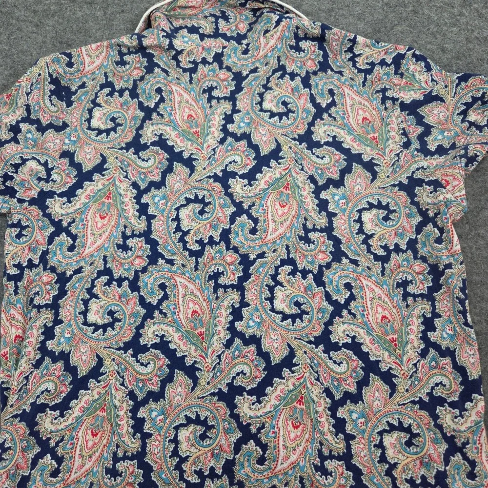 Ralph Lauren Navy Blue Paisley Cotton Blend Pajama Top Short Sleeve S